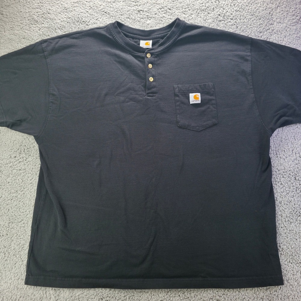 Carhartt Mens Black Short Sleeve Henley Pocket T-Shirt Relaxed Fit XL